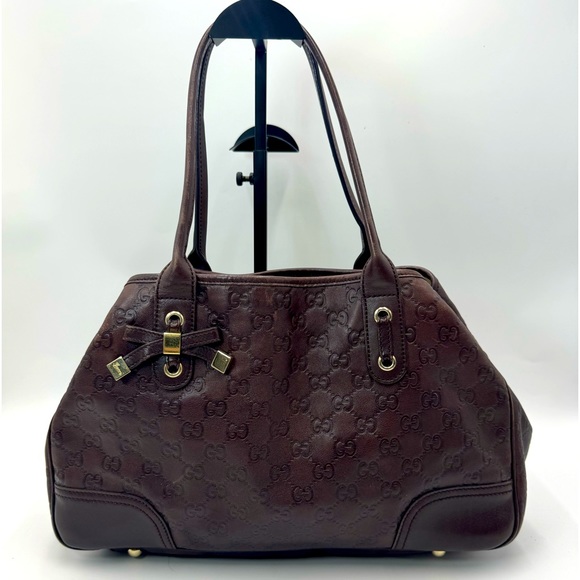 Auth Gucci GG Monogram Brown Embossed Guccissima Leather Princy Tote Bag - Picture 7 of 16